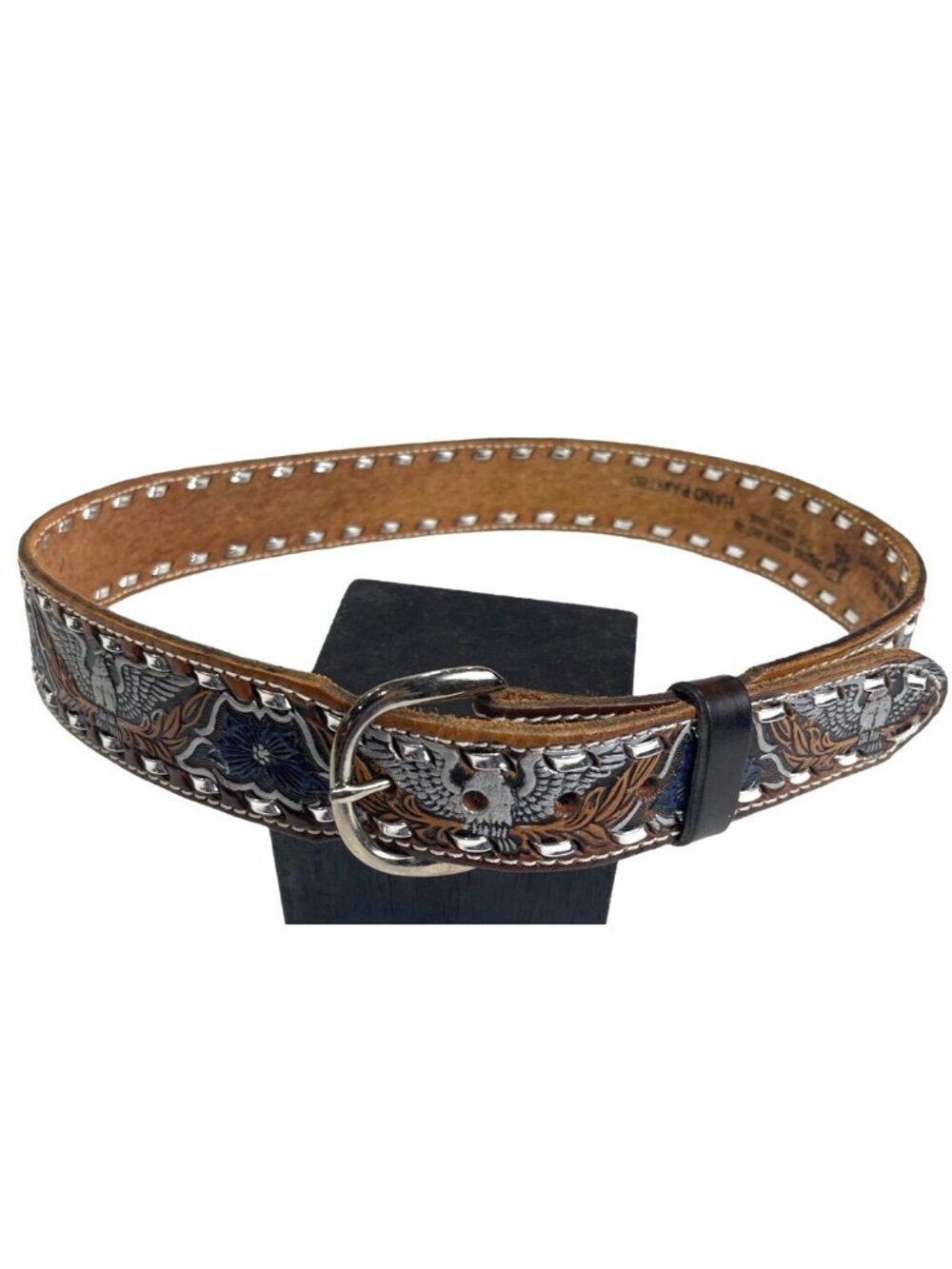 Vtg Men's Cowtown Eagle Western Hand Tooled Painted Leather Belt "Bill" Sz  36